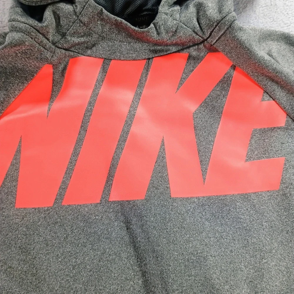 Nike Kids Dri-FIT Hoodie Grey Black Orange Size 5 Graphic Pullover